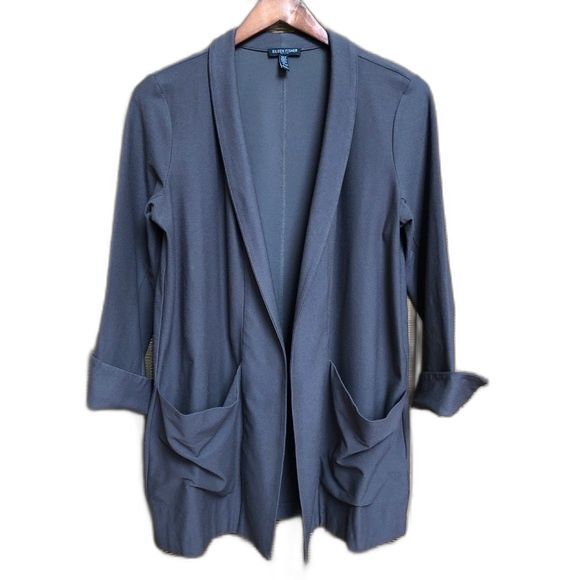 Eileen Fisher Blazer Womens Medium Petite Gray Jacket Open Front Viscose Blend - Picture 1 of 11